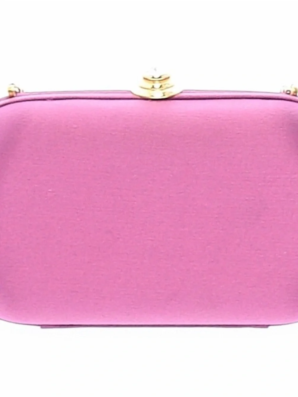 St. John Pink Orchid Satin Minaudière Clutch | Gold Chain | Evening Bag